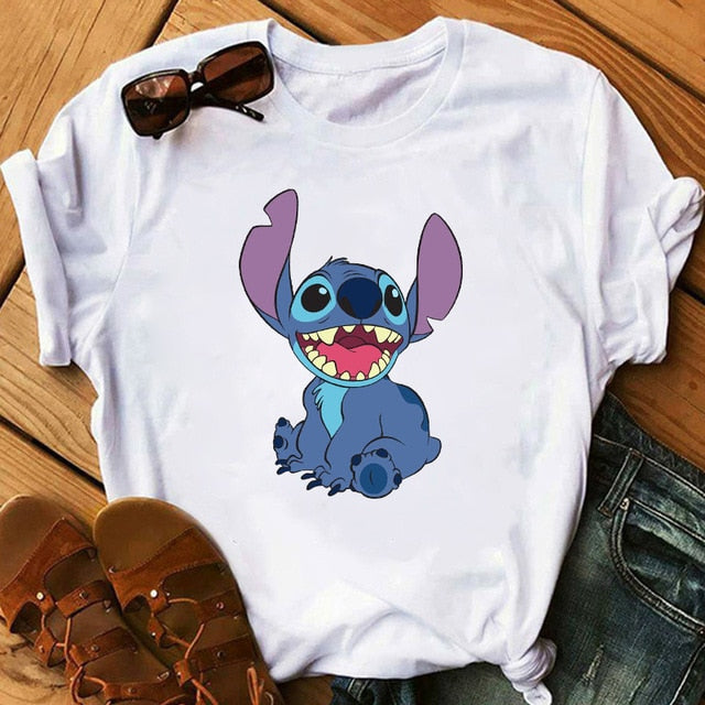 Women's Fashion T-Shirt Lilo Stitch Harajuku Kawaii Tshirts Lovely Cartoon Female Printed Casual T Shirt Cute Casual Tops