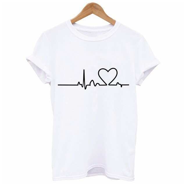 Female O-neck T-Shirts Summer Short Sleeve T Shirt Women Harajuku Love Printed T-shirt Casual Tee Tops Women Heartbeat Clothing