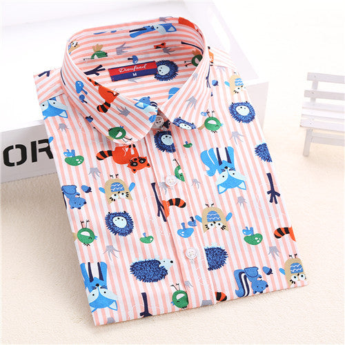 Dioufond New Floral Long Sleeve Vintage Blouse Cherry Turn Down Collar Shirt Blusas Feminino Ladies Blouses Womens Tops Fashion