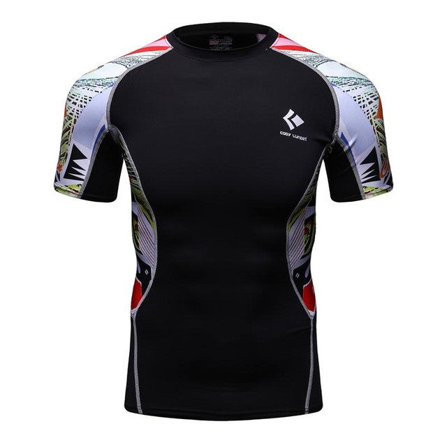 Men Compression Shirts Skin Tight Thermal under Short Sleeve Jerseys Rashguard Crossfit Exercise Workout Fitness Sportswear
