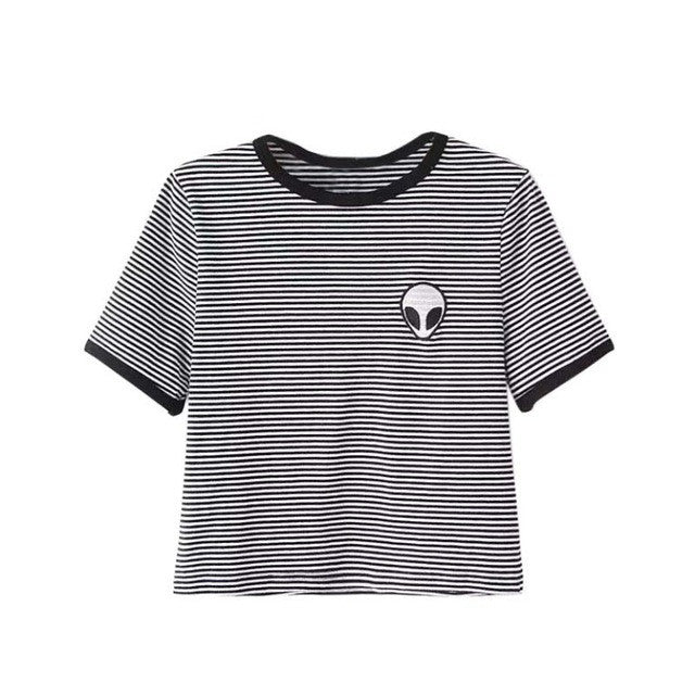 Women Loose Print Short Sleeve Tee Shirt Casual Crop Top Alien Printing T-Shirt 13 Colors