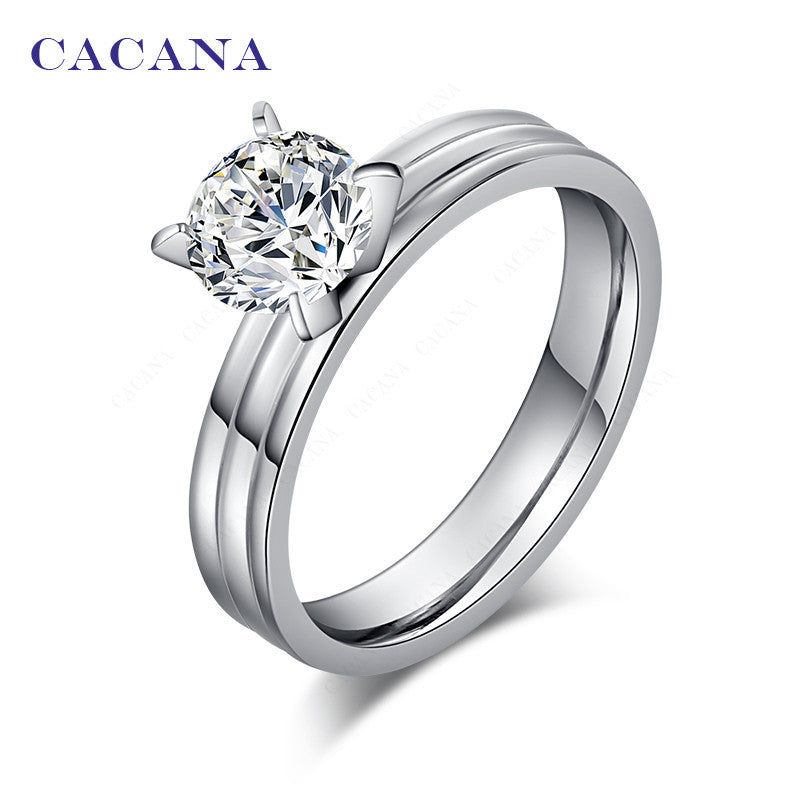 CACANA Stainless Steel Rings For Women Stainless Steel With CZ Fashion Jewelry Wholesale NO.R28