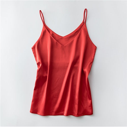 Spaghetti Strap Top Women Halter V Neck Basic White Cami Sleeveless Satin Silk Tank Tops Women'S Summer Camisole Plus Size