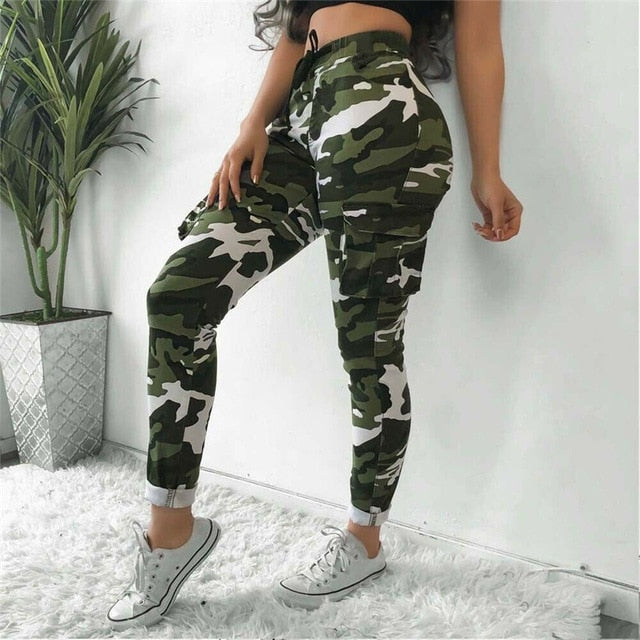Women's Camo Cargo Trousers high waist Casual Pants Military Army Combat Camouflage Sports pants women pantalones militar mujer