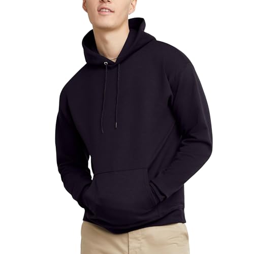 Hanes Men's Pullover EcoSmart Hooded Sweatshirt, Black, Large