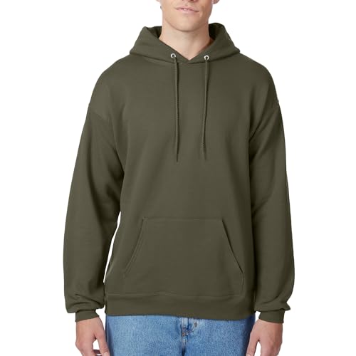 Hanes Men's Pullover EcoSmart Hooded Sweatshirt, Black, Large