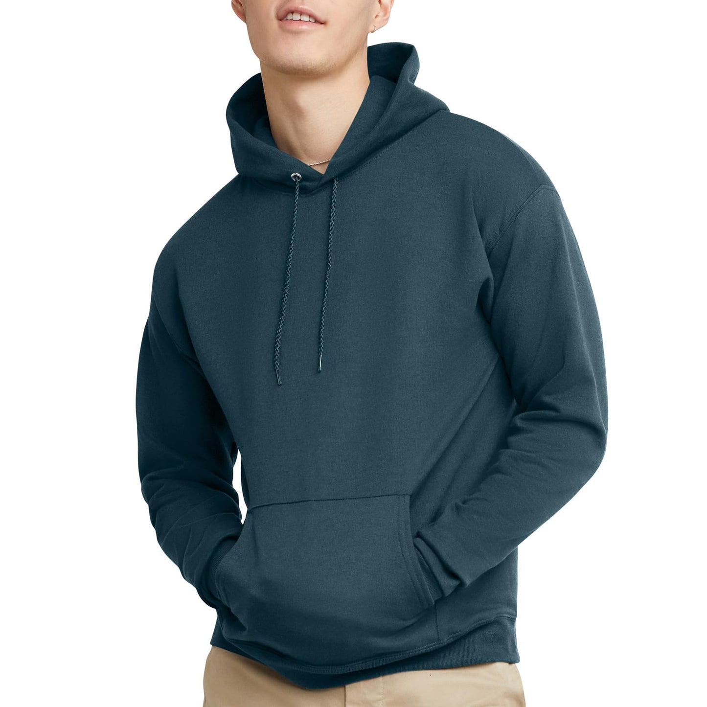 Hanes Men's Pullover EcoSmart Hooded Sweatshirt, Black, Large