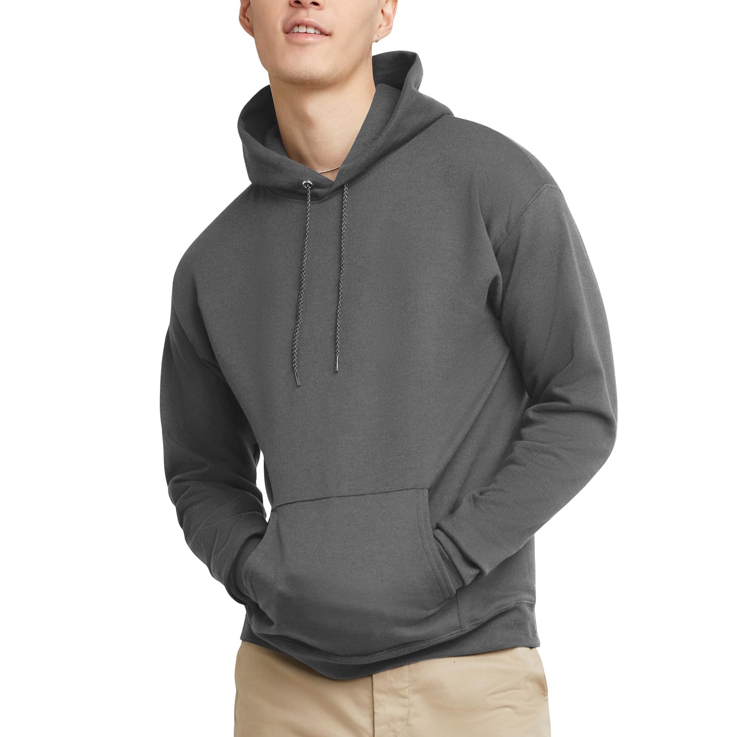 Hanes Men's Pullover EcoSmart Hooded Sweatshirt, Black, Large