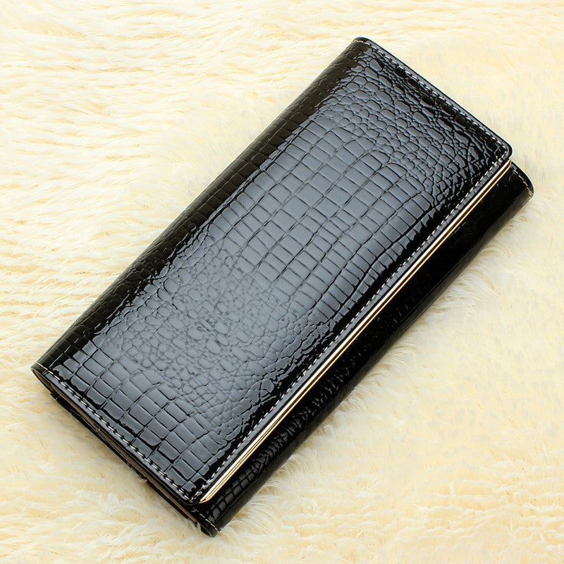 Qianxilu Brand Fashion Alligator Womens Wallets and Purses Patent Genuine Leather,Ladies Leather wallets