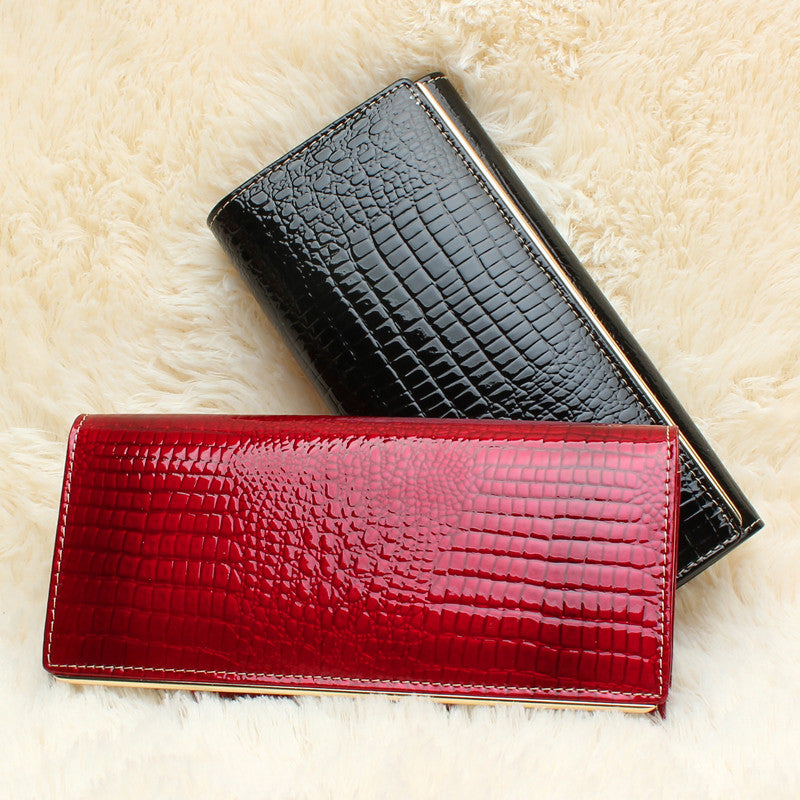 Qianxilu Brand Fashion Alligator Womens Wallets and Purses Patent Genuine Leather,Ladies Leather wallets