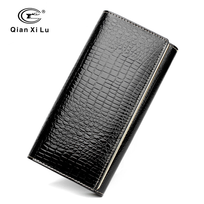 Qianxilu Brand Fashion Alligator Womens Wallets and Purses Patent Genuine Leather,Ladies Leather wallets