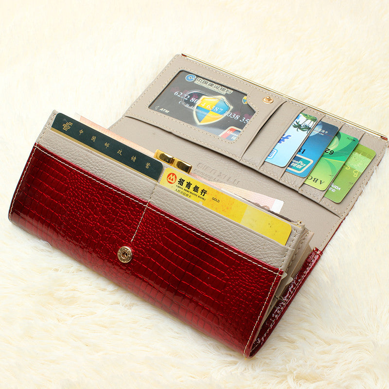 Qianxilu Brand Fashion Alligator Womens Wallets and Purses Patent Genuine Leather,Ladies Leather wallets