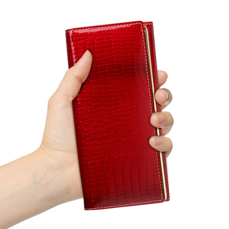 Women Genuine Leather Wallet Trifold RFID Blocking Cowhide Leather Wallet Clutch Women Purse Checkbook Purse Long Wallet