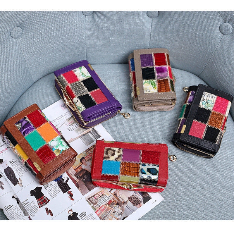 Women Luxury Brand Fashion Genuine Leather Patchwork Wallet Women Small Purse Female Short Design