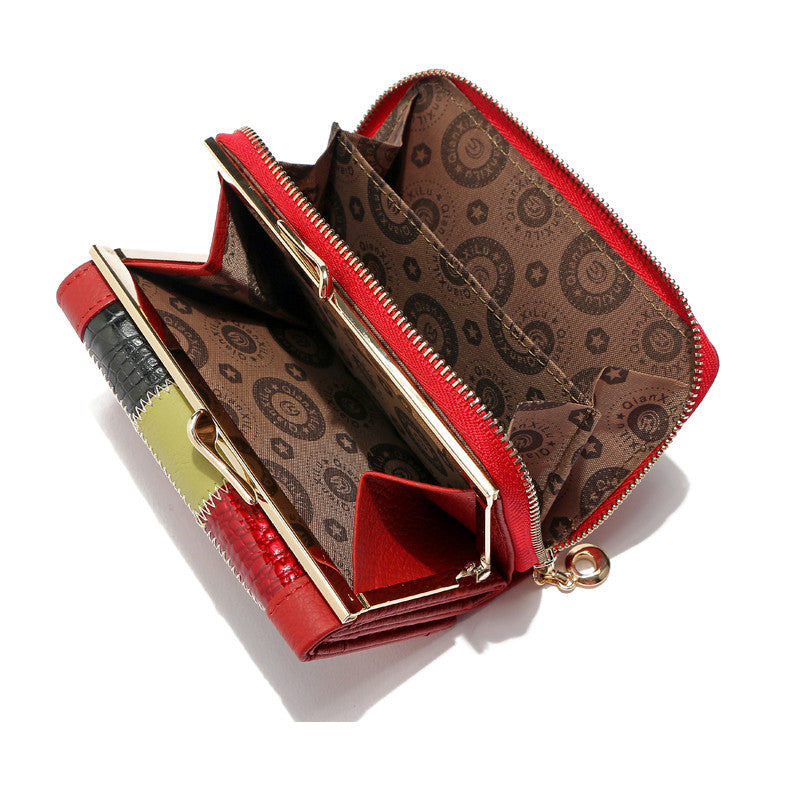 Women Luxury Brand Fashion Genuine Leather Patchwork Wallet Women Small Purse Female Short Design
