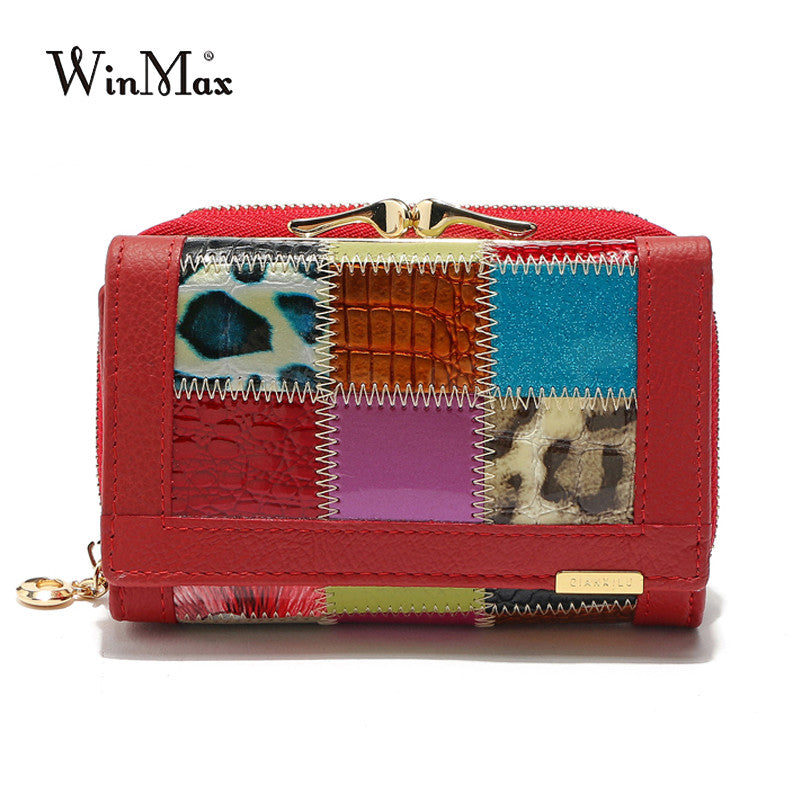 Women Luxury Brand Fashion Genuine Leather Patchwork Wallet Women Small Purse Female Short Design