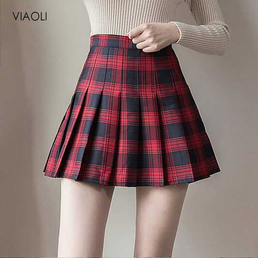 Plus Size Harajuku Short Skirt New Korean Plaid Skirt Women Zipper High Waist School Girl Pleated Plaid Skirt Sexy Mini Skirt