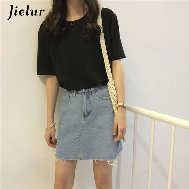 Jielur Tee Shirt 15 Solid Color Basic T Shirt Women Casual O-neck Harajuku Summer Top Korean Hipster White Tshirt S-XL Dropship