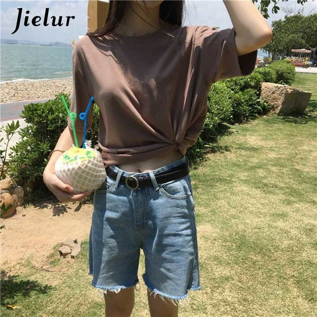 Jielur Tee Shirt 15 Solid Color Basic T Shirt Women Casual O-neck Harajuku Summer Top Korean Hipster White Tshirt S-XL Dropship