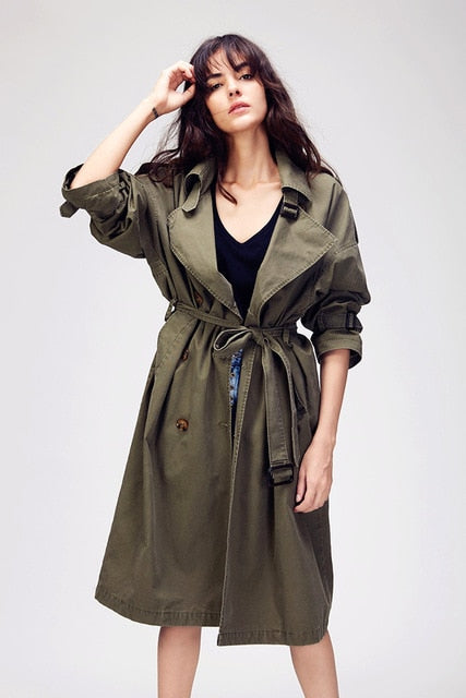 JAZZEVAR 2019 Autumn New Women's Casual trench coat oversize Double Breasted Vintage Washed Outwear Loose Clothing