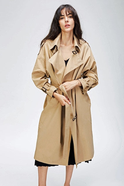 JAZZEVAR 2019 Autumn New Women's Casual trench coat oversize Double Breasted Vintage Washed Outwear Loose Clothing