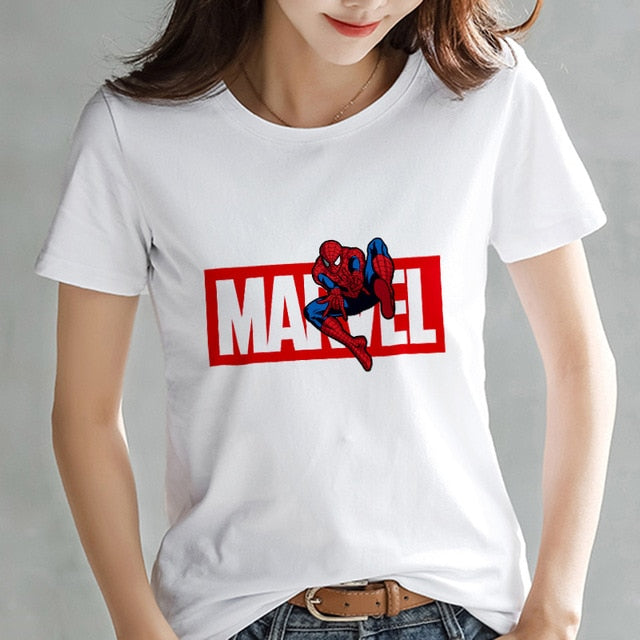 2019 Fashion Marvel Avengers T shirt Women printed Harajuku Tshirt Thin section Short Sleeve T-shirt White Tops Female Clothing