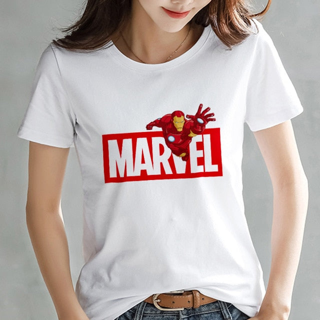 2019 Fashion Marvel Avengers T shirt Women printed Harajuku Tshirt Thin section Short Sleeve T-shirt White Tops Female Clothing