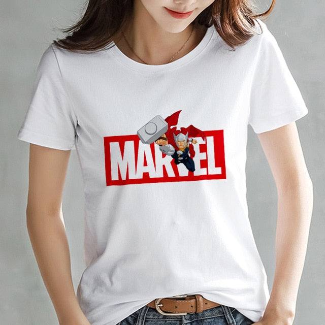 2019 Fashion Marvel Avengers T shirt Women printed Harajuku Tshirt Thin section Short Sleeve T-shirt White Tops Female Clothing