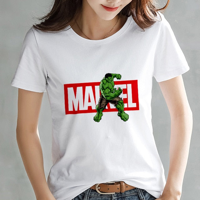 2019 Fashion Marvel Avengers T shirt Women printed Harajuku Tshirt Thin section Short Sleeve T-shirt White Tops Female Clothing