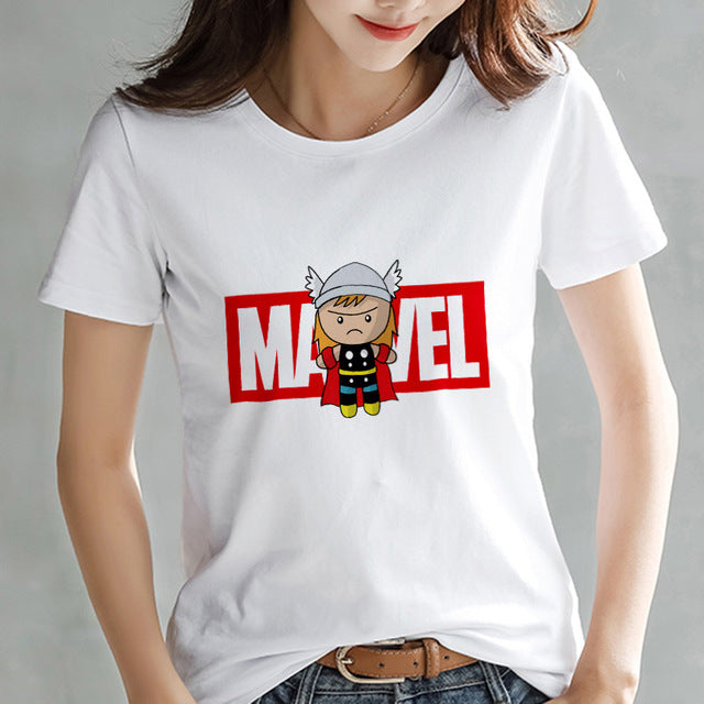 2019 Fashion Marvel Avengers T shirt Women printed Harajuku Tshirt Thin section Short Sleeve T-shirt White Tops Female Clothing