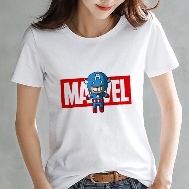 2019 Fashion Marvel Avengers T shirt Women printed Harajuku Tshirt Thin section Short Sleeve T-shirt White Tops Female Clothing