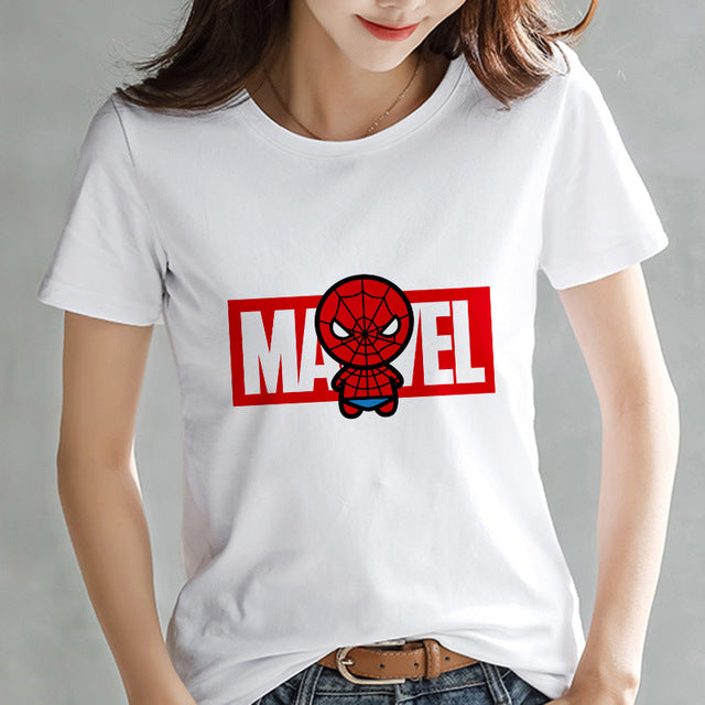 2019 Fashion Marvel Avengers T shirt Women printed Harajuku Tshirt Thin section Short Sleeve T-shirt White Tops Female Clothing