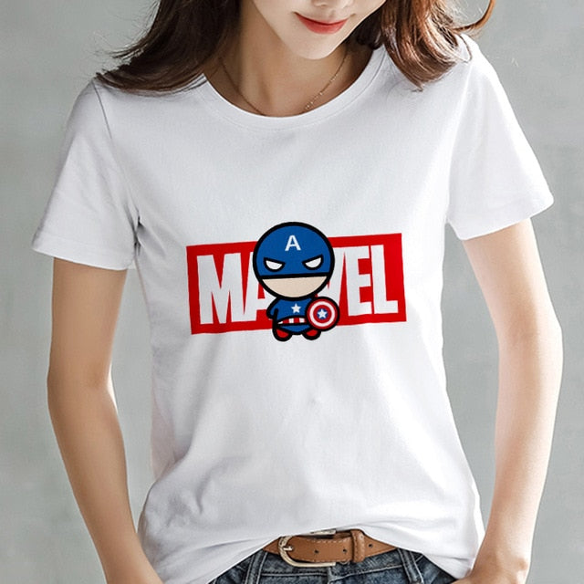 2019 Fashion Marvel Avengers T shirt Women printed Harajuku Tshirt Thin section Short Sleeve T-shirt White Tops Female Clothing