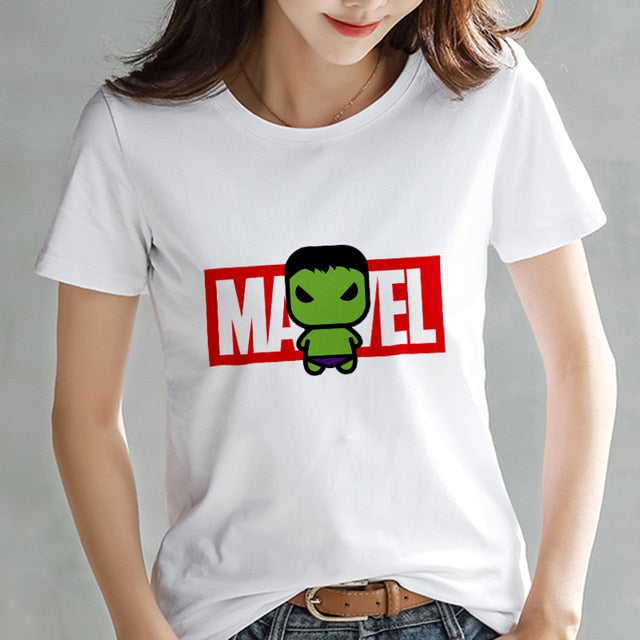 2019 Fashion Marvel Avengers T shirt Women printed Harajuku Tshirt Thin section Short Sleeve T-shirt White Tops Female Clothing