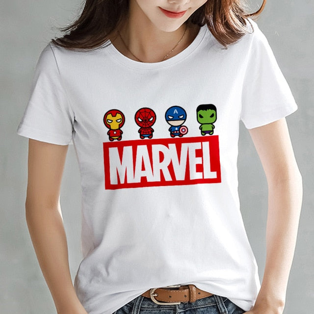 2019 Fashion Marvel Avengers T shirt Women printed Harajuku Tshirt Thin section Short Sleeve T-shirt White Tops Female Clothing