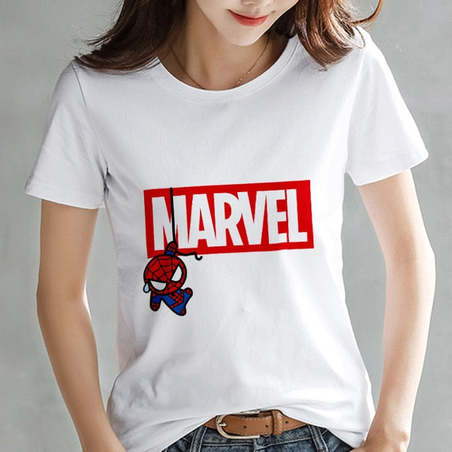 2019 Fashion Marvel Avengers T shirt Women printed Harajuku Tshirt Thin section Short Sleeve T-shirt White Tops Female Clothing