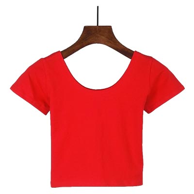 VILACOROA Best Sell Harajuku U Neck T-shirt Women Sexy Red Crop Top Short Sleeve T Shirt Tee Top Stretch T-shirts chemise femme