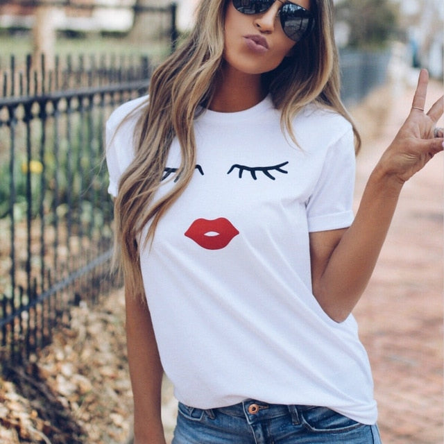 2019 Summer Couples Lovers T-Shirt for Women Casual White Tops Tshirt Women T Shirt Love Heart Embroidery Print T-Shirt Female