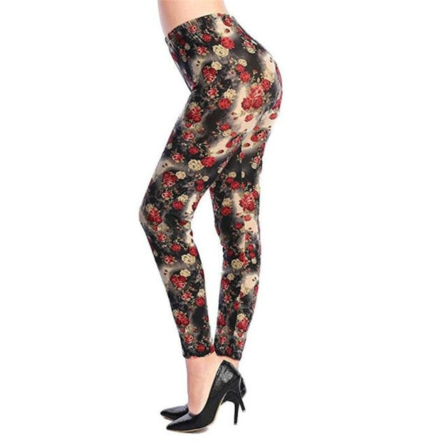 New Rose Flower Printed Leggings Fashion Sexy Women Lady Slim High Elastic Cotton Pants Multiple Colors Styles Trousers In Stock