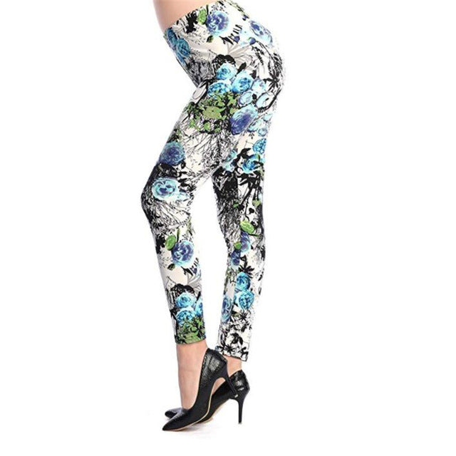 New Rose Flower Printed Leggings Fashion Sexy Women Lady Slim High Elastic Cotton Pants Multiple Colors Styles Trousers In Stock