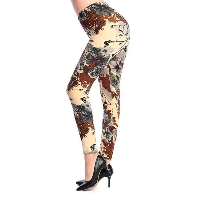 New Rose Flower Printed Leggings Fashion Sexy Women Lady Slim High Elastic Cotton Pants Multiple Colors Styles Trousers In Stock