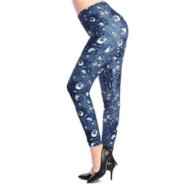 New Rose Flower Printed Leggings Fashion Sexy Women Lady Slim High Elastic Cotton Pants Multiple Colors Styles Trousers In Stock