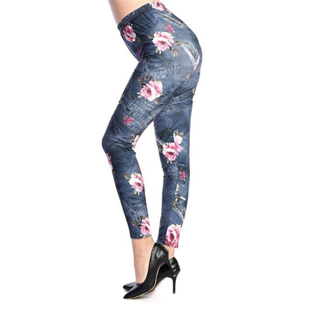 New Rose Flower Printed Leggings Fashion Sexy Women Lady Slim High Elastic Cotton Pants Multiple Colors Styles Trousers In Stock