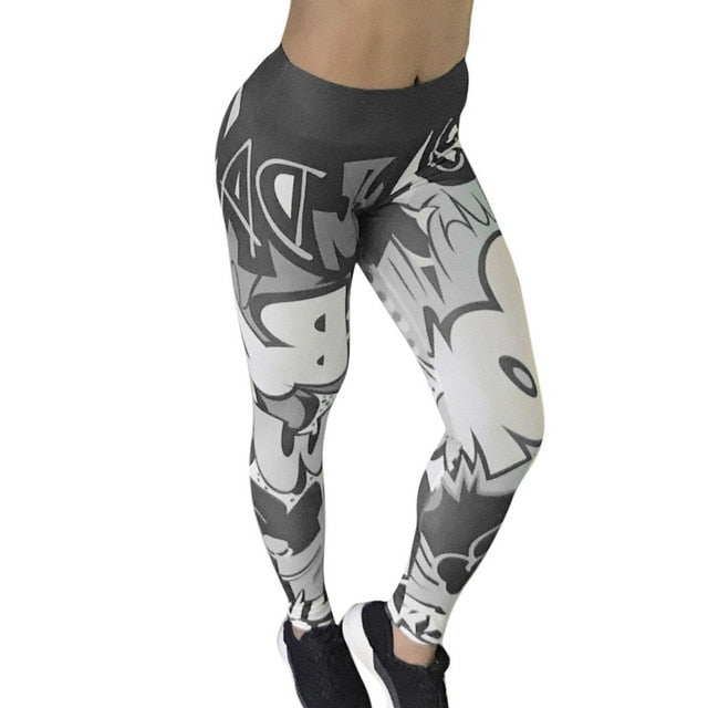 Hot Mesh Pattern Print Leggings fitness For Women Sporting Workout Leggins Elastic Slim Black White Pants push up Dropshipping