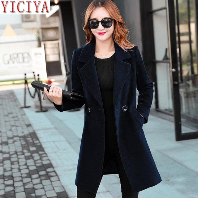 YICIYA Winter autumn Coat Women Wool Jacket Long Oversized Coats Plus Size Large Black Blend Woolen Warm Outerwear 2019 Clothing