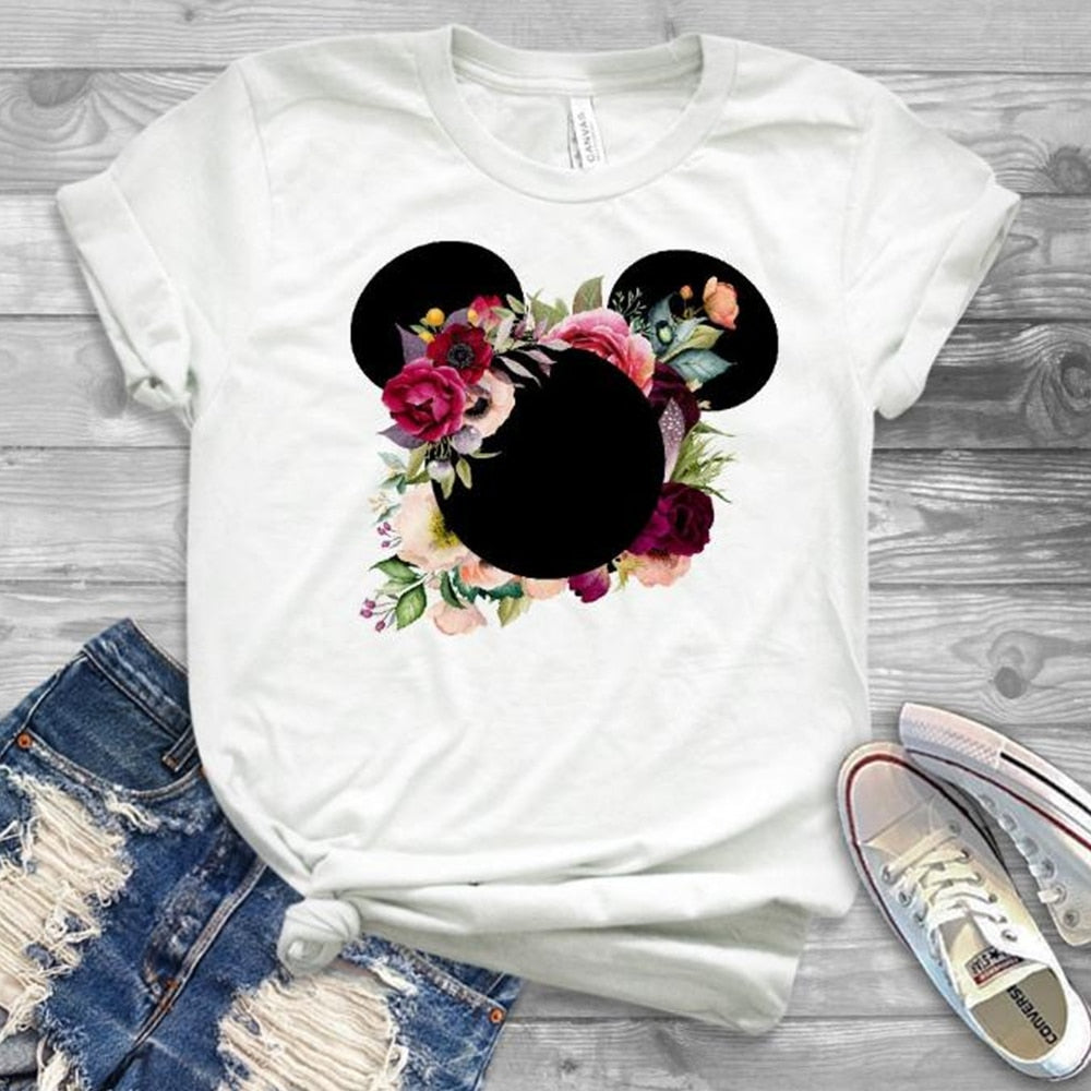 2019 Women Fashion Graphic Minnie T-Shirt Mouse Micky Ear Shirt Girl Tumblr Tee Hipster Matching Female T Shirt  Holiday Tees