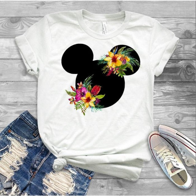 2019 Women Fashion Graphic Minnie T-Shirt Mouse Micky Ear Shirt Girl Tumblr Tee Hipster Matching Female T Shirt  Holiday Tees