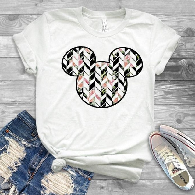 2019 Women Fashion Graphic Minnie T-Shirt Mouse Micky Ear Shirt Girl Tumblr Tee Hipster Matching Female T Shirt  Holiday Tees