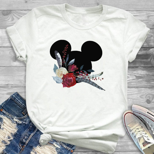 2019 Women Fashion Graphic Minnie T-Shirt Mouse Micky Ear Shirt Girl Tumblr Tee Hipster Matching Female T Shirt  Holiday Tees