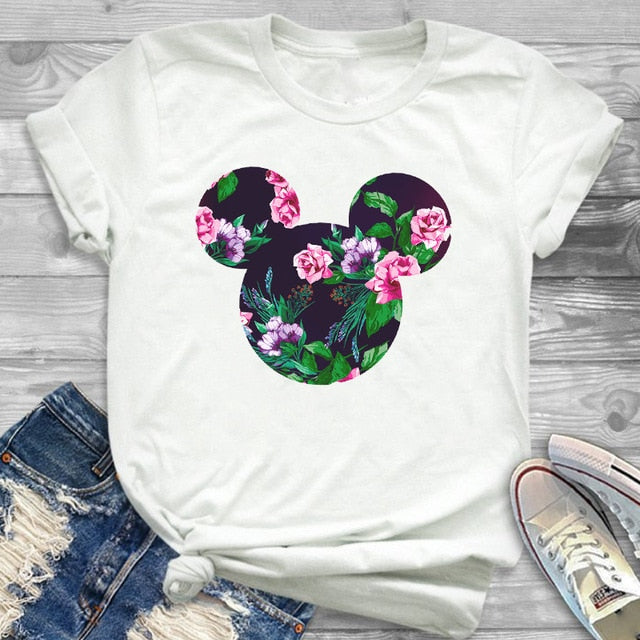 2019 Women Fashion Graphic Minnie T-Shirt Mouse Micky Ear Shirt Girl Tumblr Tee Hipster Matching Female T Shirt  Holiday Tees